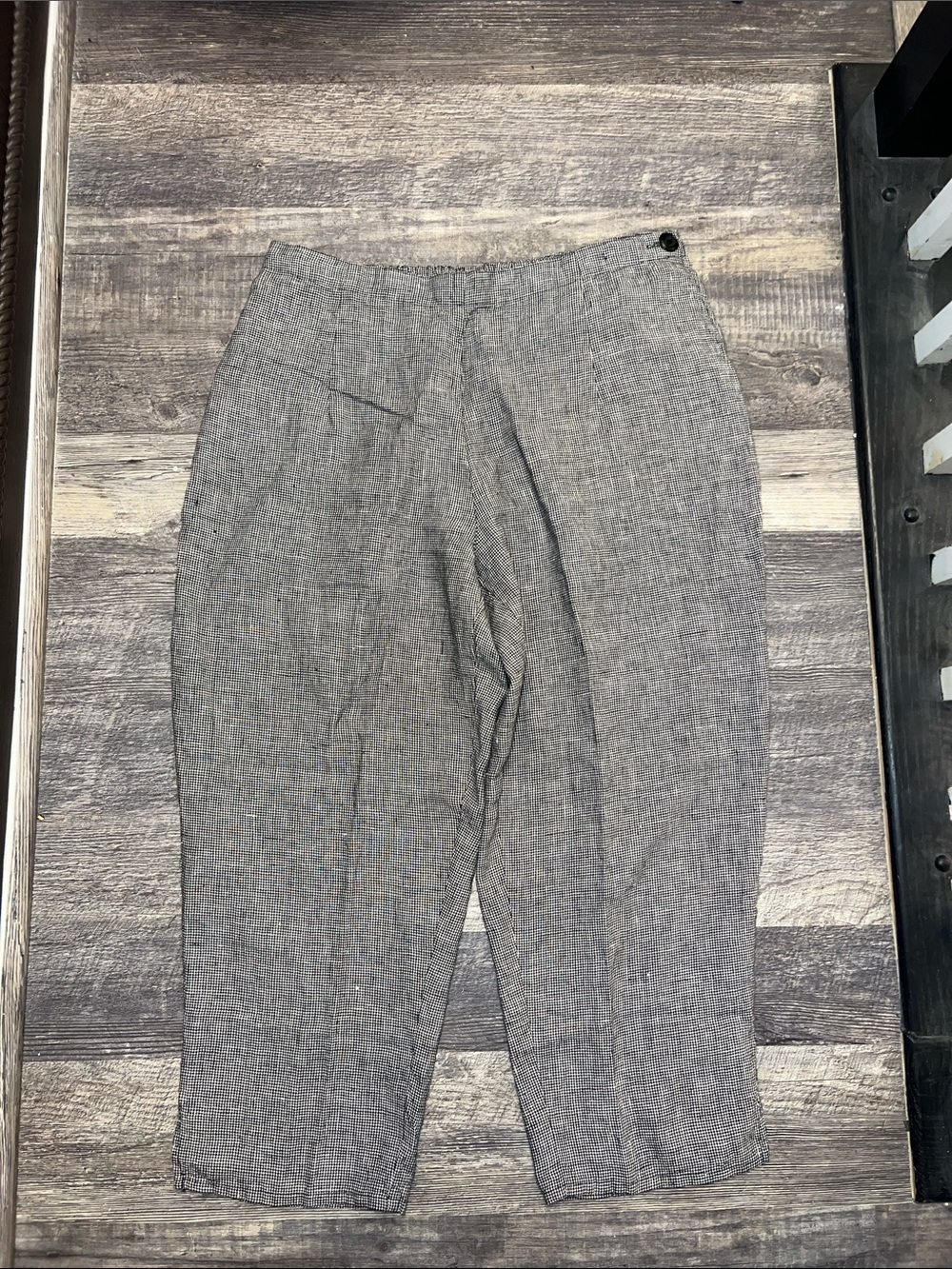 FLAX 100% Linen Black White Houndstooth Trousers Pants Large Lagenlook